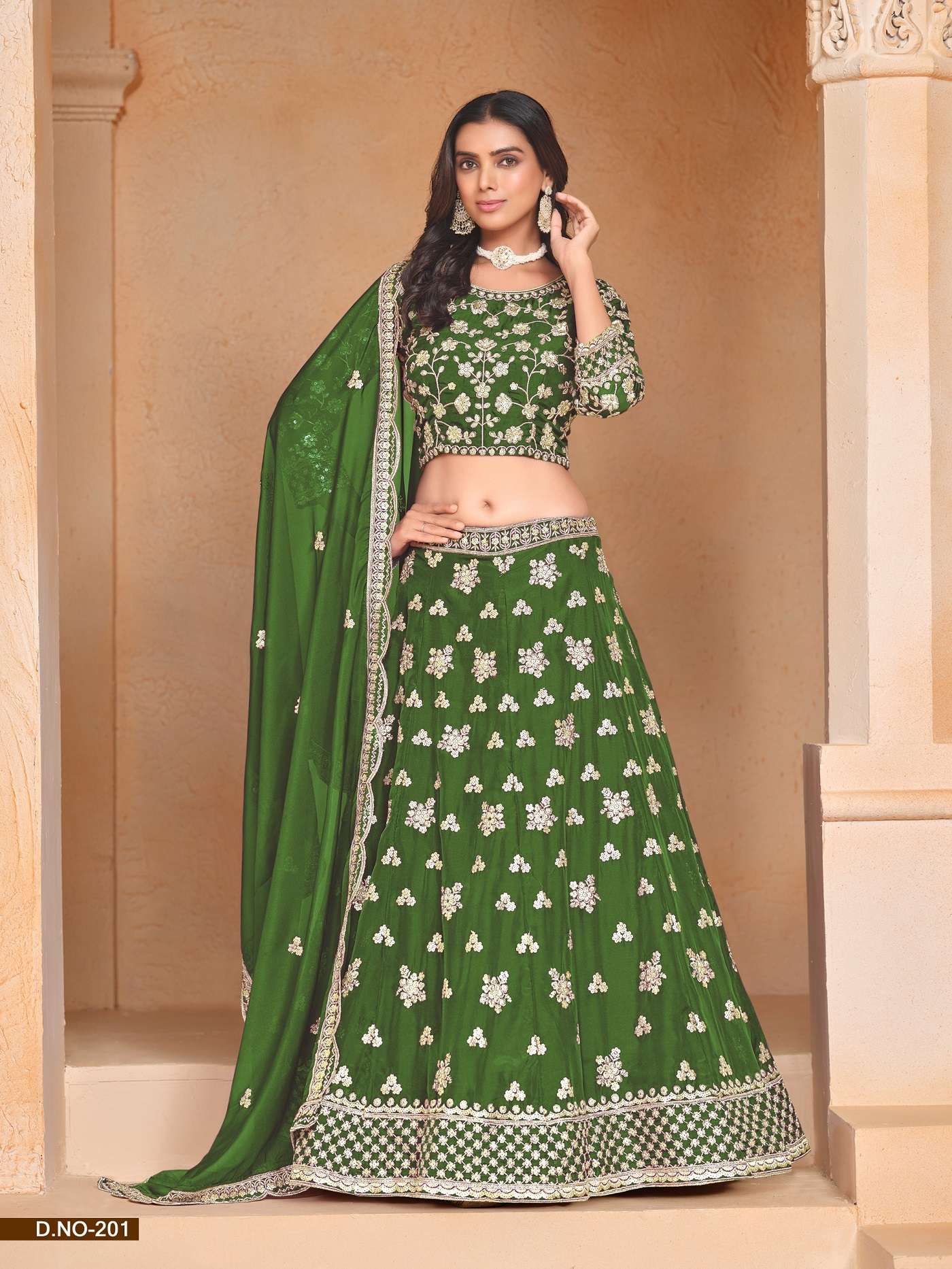 DESIGNER FANCY WEDDING PARTY WEAR INDIAN GREEN ORGANZA LEHENGA CHOLI WITH NET DUPATTA ANY MEHVISH 201