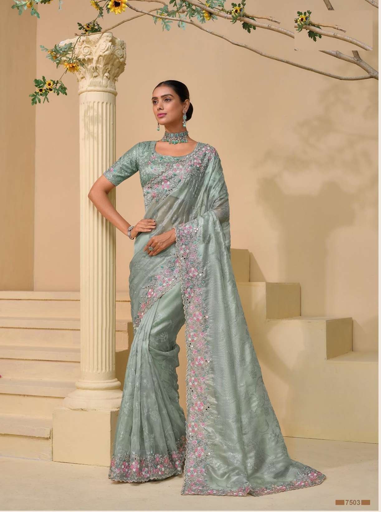 DESIGNER FANCY WEDDING PARTY WEAR INDIAN HEAVY GREEN SILK FANCY SAREE COLLECTION SM MN 7503