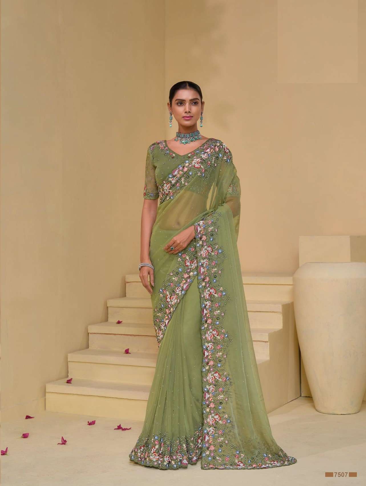 DESIGNER FANCY WEDDING PARTY WEAR INDIAN HEAVY GREEN SILK FANCY SAREE COLLECTION SM MN 7507