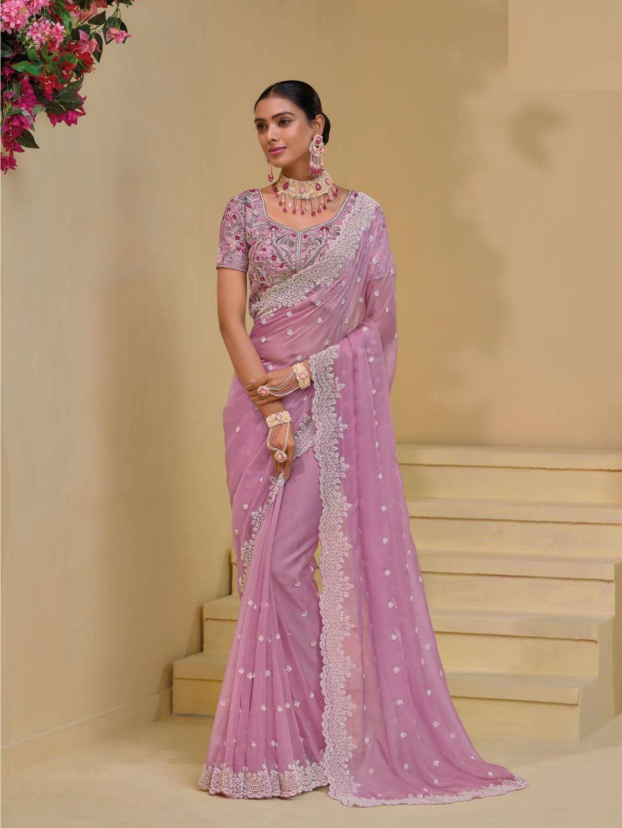 DESIGNER FANCY WEDDING PARTY WEAR INDIAN HEAVY PINK SILK FANCY SAREE COLLECTION SM MN 7508