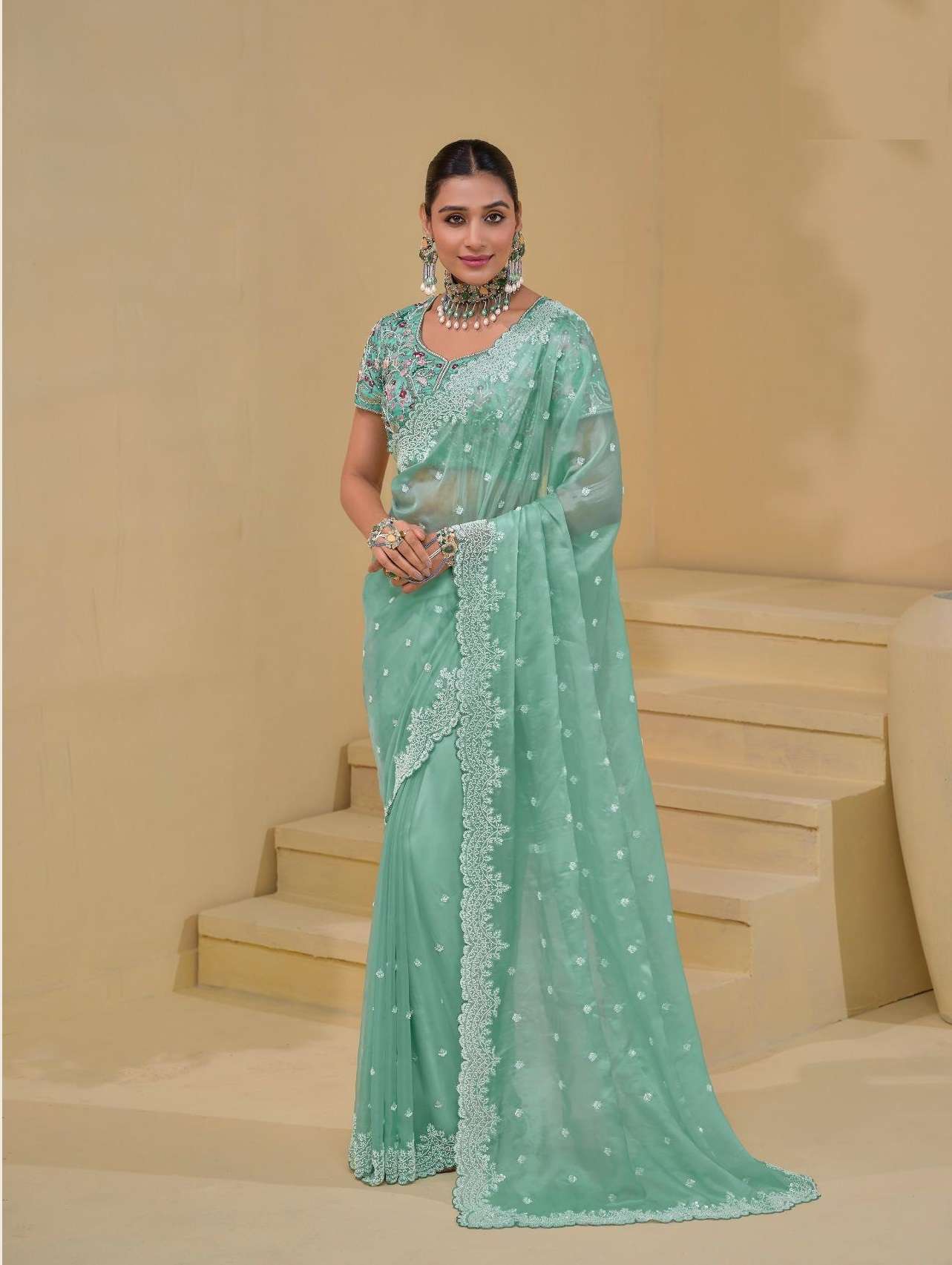 DESIGNER FANCY WEDDING PARTY WEAR INDIAN HEAVY SKY BLUE SILK FANCY SAREE COLLECTION SM MN 7501