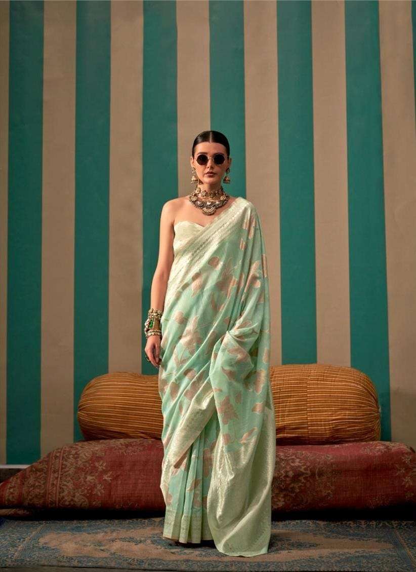 DESIGNER FANCY WEDDING PARTY WEAR INDIAN LINEN SILK GREEN SAREE COLLECTION SM RAJBEER 15005