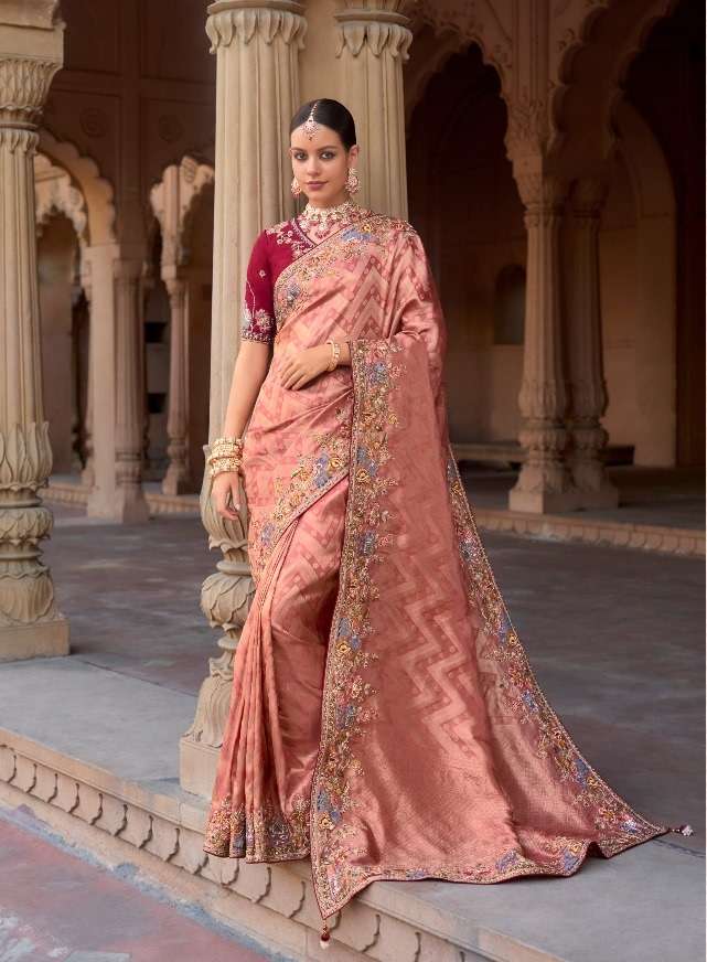 DESIGNER FANCY WEDDING PARTY WEAR INDIAN ORANGE ORGANZA SILK SAREE COLLECTION SM MEEVA 1005