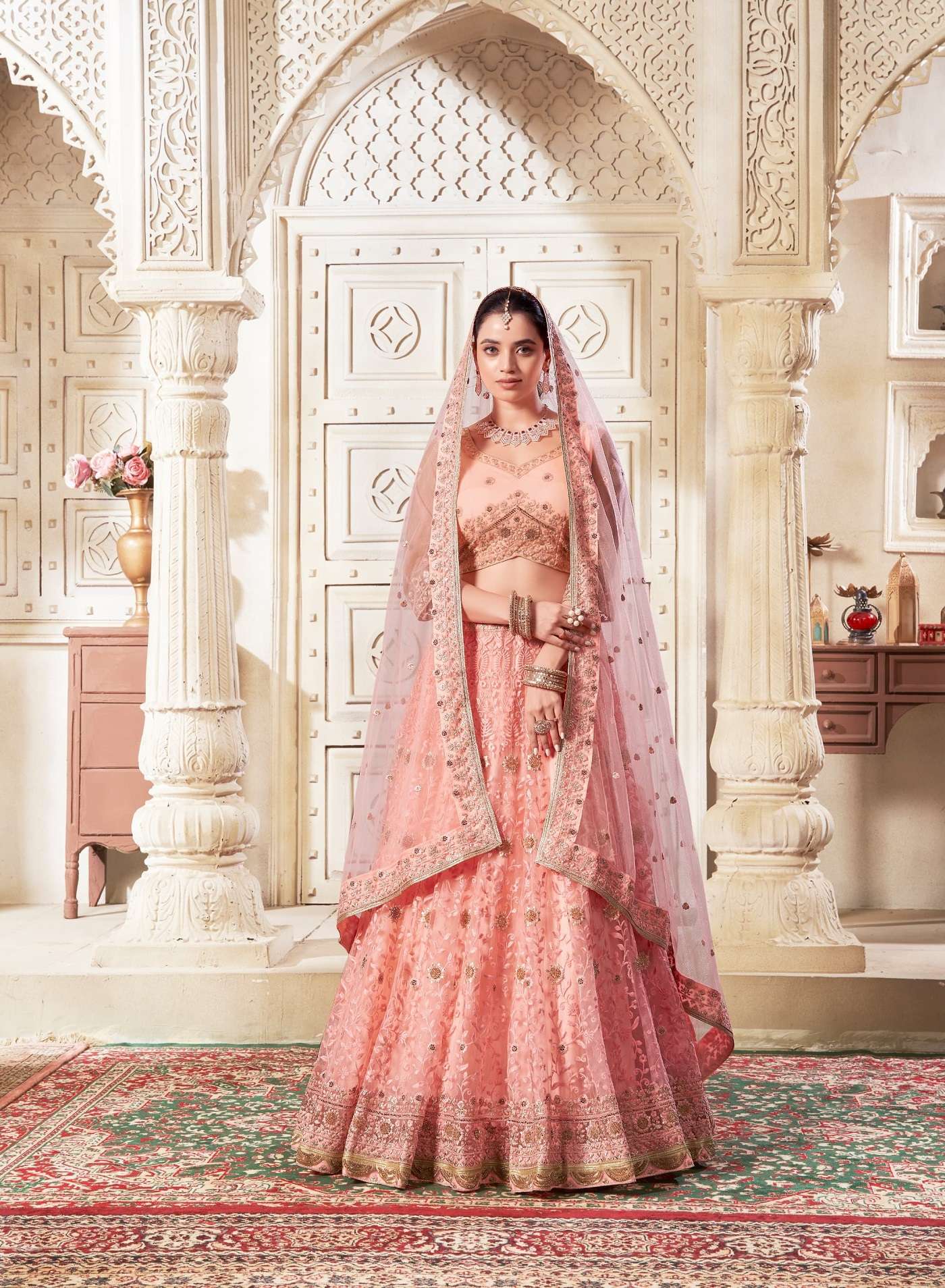 DESIGNER FANCY WEDDING PARTY WEAR INDIAN PEACH LEHENGA CHOLI WITH DUPATTA NVN ANTSH OCASSION 5031