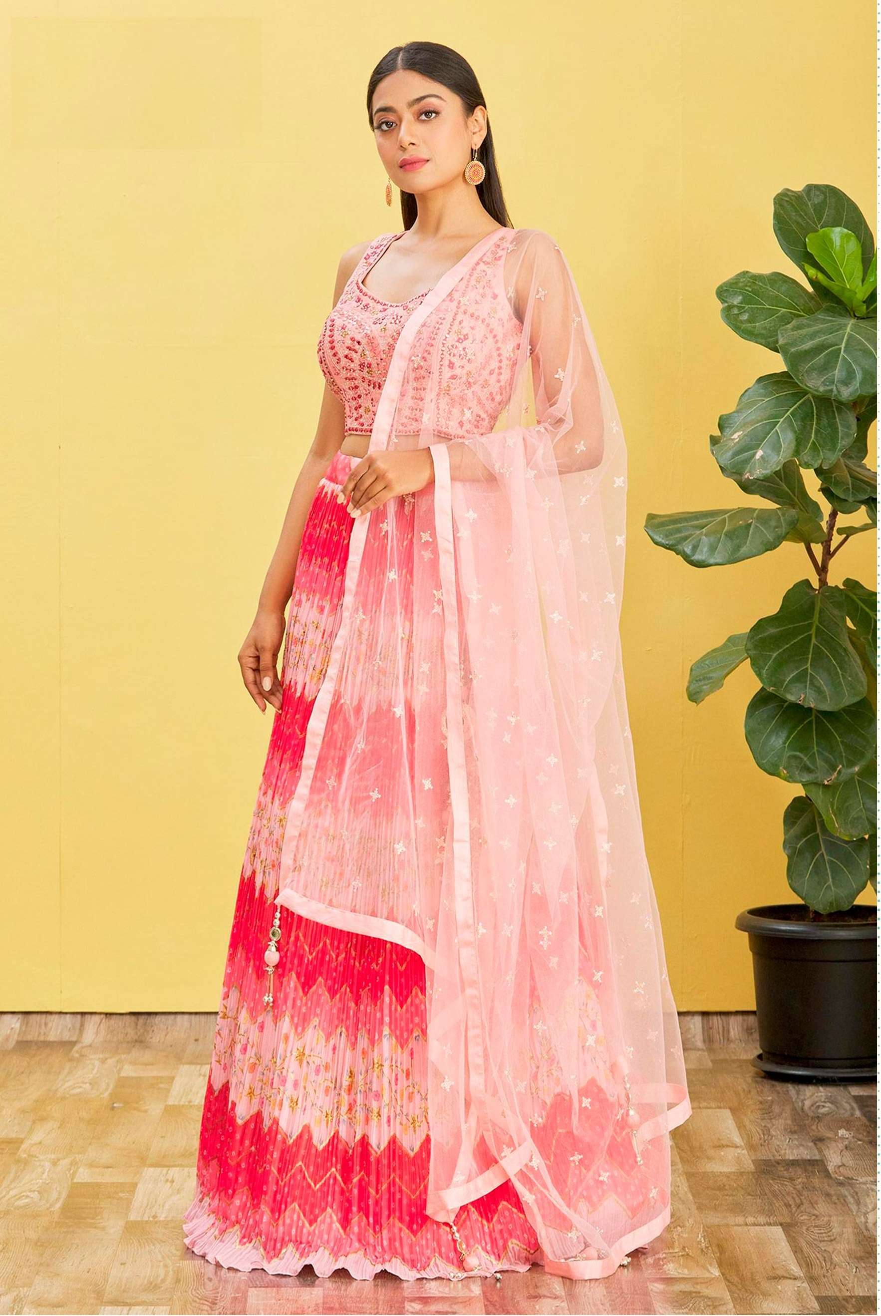 DESIGNER FANCY WEDDING PARTY WEAR INDIAN PINK ORGANZA LEHENGA CHOLI WITH DUPATTA ZC MANDAKINI 115