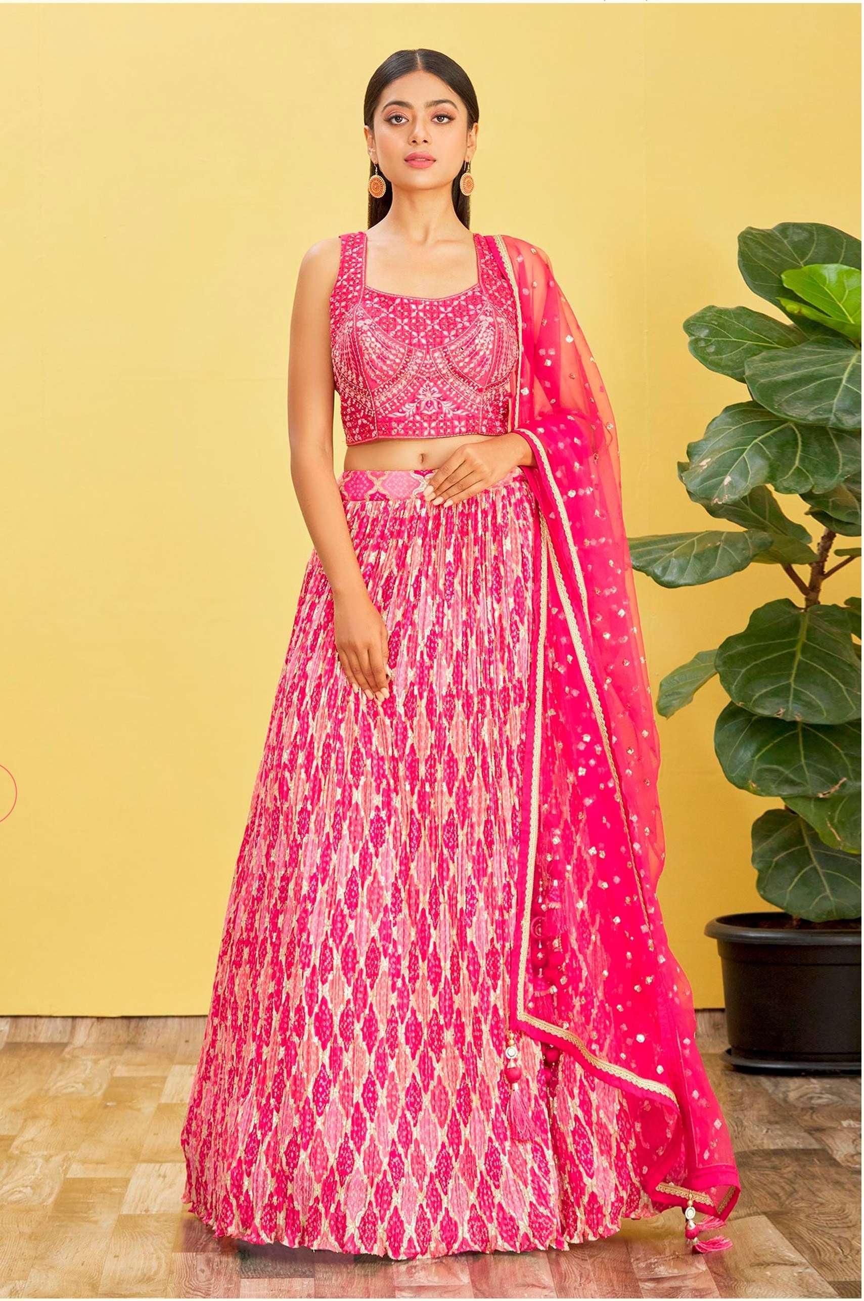 DESIGNER FANCY WEDDING PARTY WEAR INDIAN PINK ORGANZA LEHENGA CHOLI WITH DUPATTA ZC MANDAKINI 117