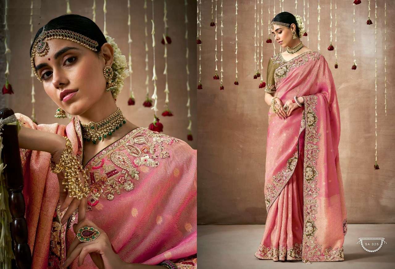 DESIGNER FANCY WEDDING PARTY WEAR INDIAN PINK ORGANZA SAREE COLLECTION SM KM DULHAN 325