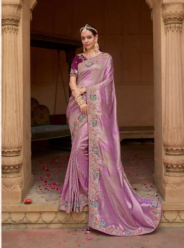 DESIGNER FANCY WEDDING PARTY WEAR INDIAN PINK ORGANZA SILK SAREE COLLECTION SM MEEVA 1002