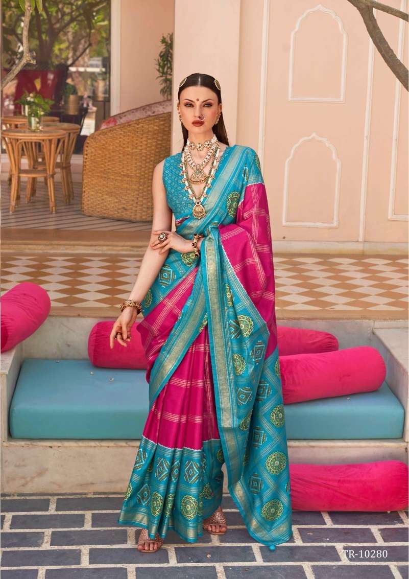 DESIGNER FANCY WEDDING PARTY WEAR INDIAN PINK SILK SAREE COLLECTION SM RW GULAB PATOLA 10280