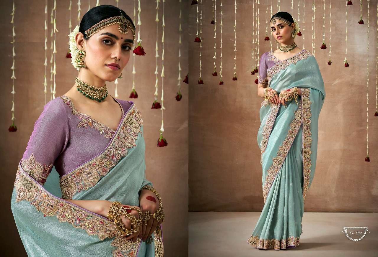 DESIGNER FANCY WEDDING PARTY WEAR INDIAN SKY BLUE ORGANZA SAREE COLLECTION SM KM DULHAN 326