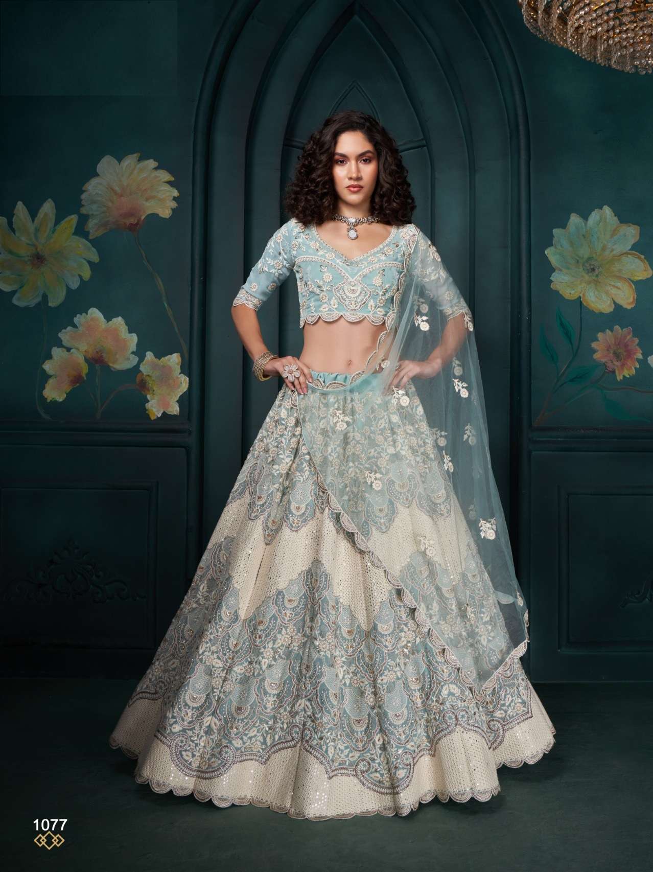 DESIGNER FANCY WEDDING PARTY WEAR INDIAN SKY BLUE GEORGETTE LEHENGA CHOLI WITH DUPATTA ALZ WEDDING ATTIRE 1077