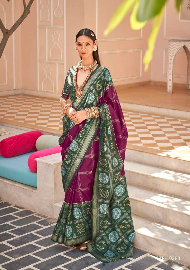 DESIGNER FANCY WEDDING PARTY WEAR INDIAN WINE SILK SAREE COLLECTION SM RW GULAB PATOLA 10283