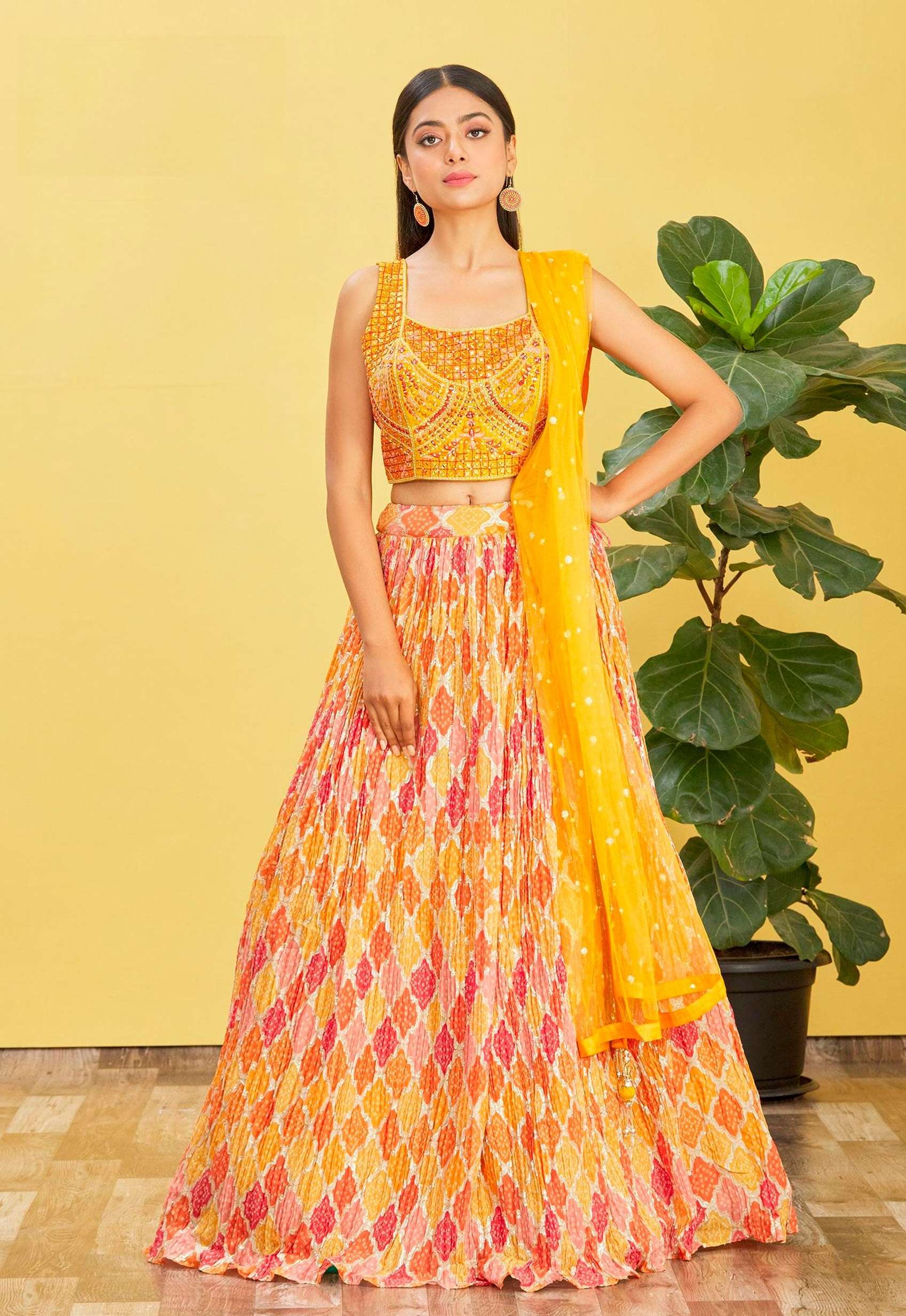 DESIGNER FANCY WEDDING PARTY WEAR INDIAN YELLOW ORGANZA LEHENGA CHOLI WITH DUPATTA ZC MANDAKINI 118