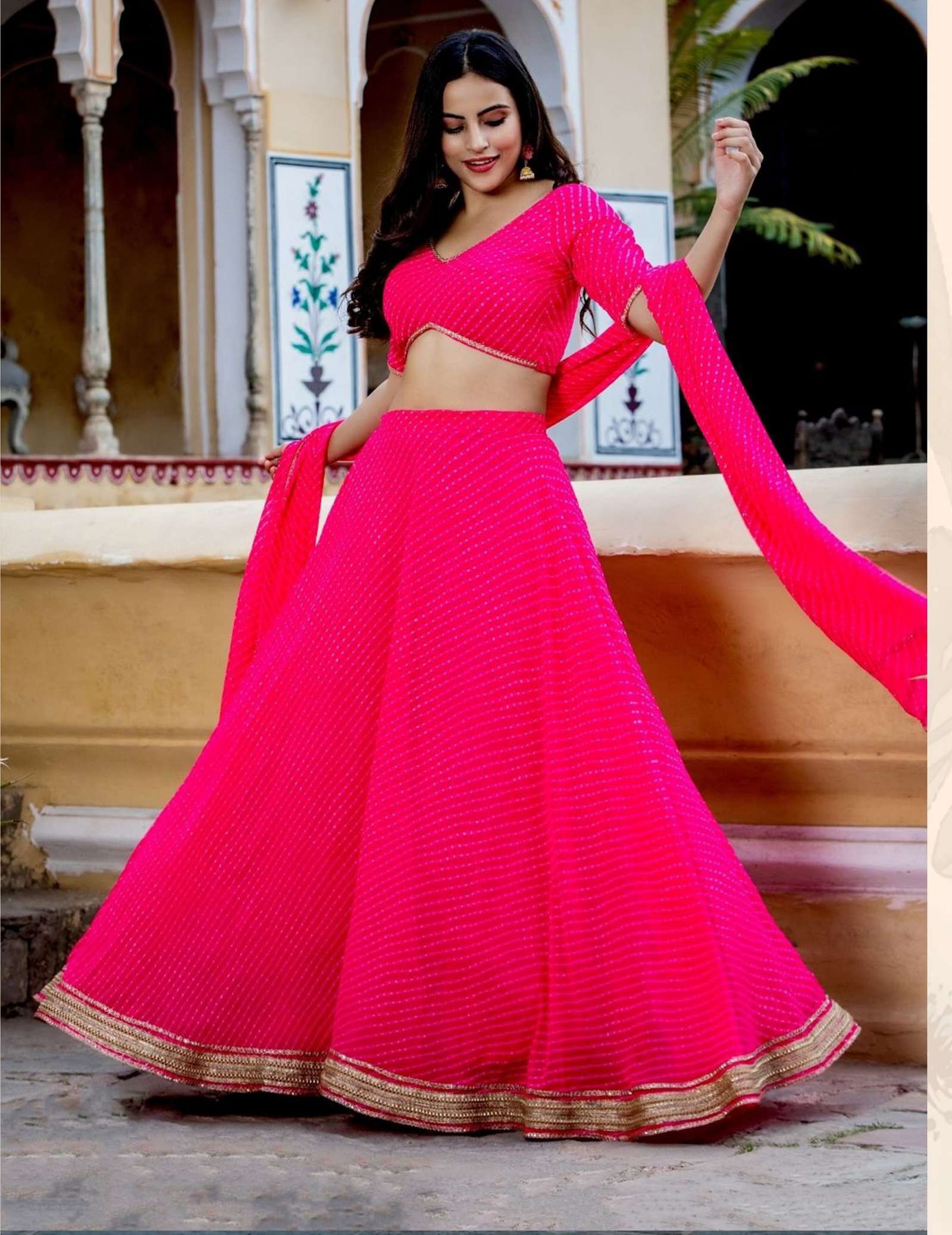 DESIGNER FANCY WEDDING PARTY WEAR PINK GEORGETTE LEHENGA CHOLI WITH DUPATTA ZC 15049 B