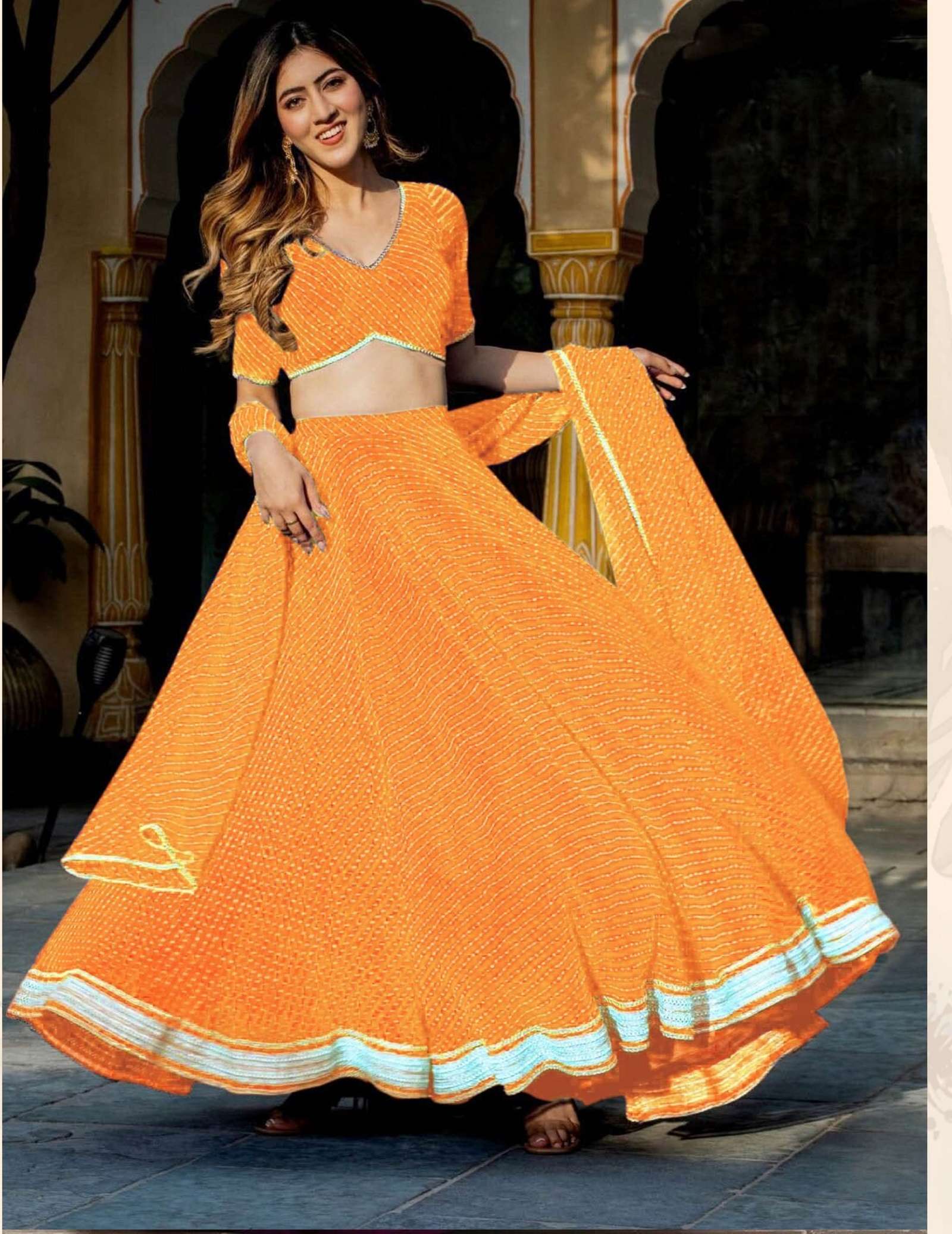 DESIGNER FANCY WEDDING PARTY WEAR YELLOW GEORGETTE LEHENGA CHOLI WITH DUPATTA ZC 15049 E