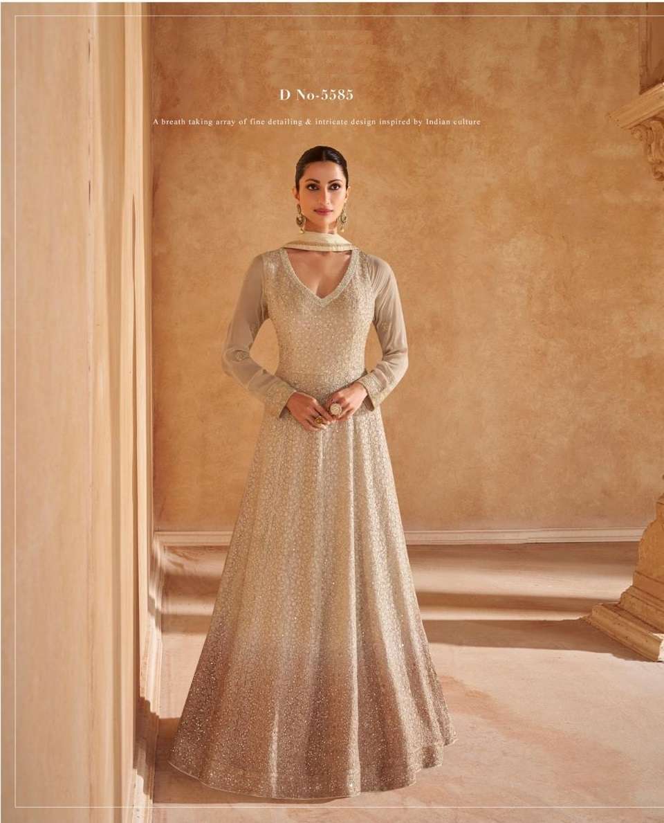 DESIGNER WEDDING PARTY WEAR HEAVY GEORGETTE CHIKU ANARKALI SALWAR SUIT GOWN SY SAHIRA 5585