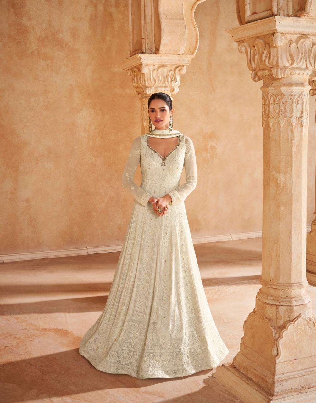 DESIGNER WEDDING PARTY WEAR HEAVY GEORGETTE WHITE ANARKALI SALWAR SUIT GOWN SY SAHIRA 5583