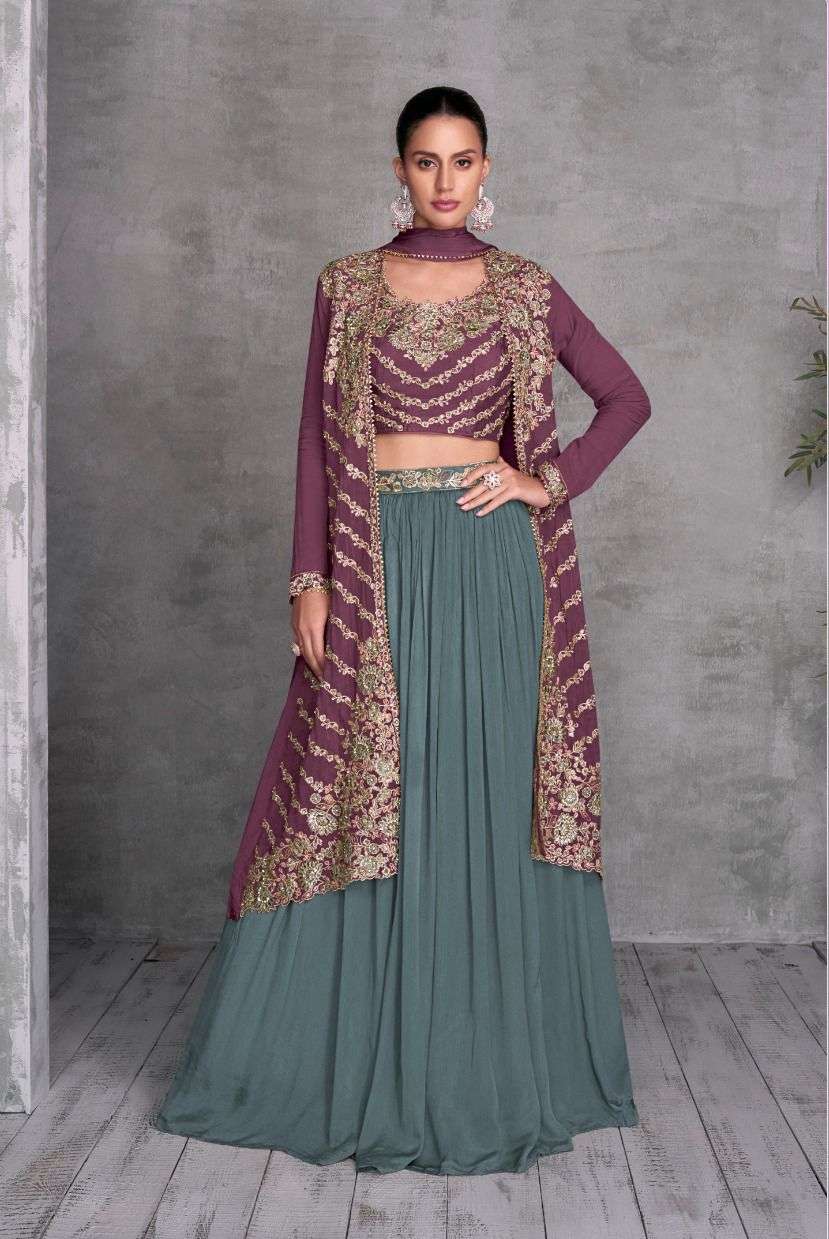 DESIGNER WEDDING PARTY WEAR REAL CHINON KOTI JACKET STYLE SALWAR SUIT GL KHUSI 7445 C