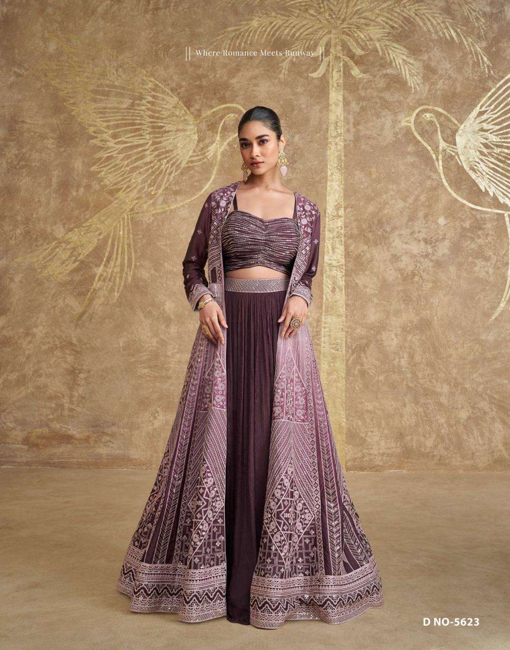 DESIGNER WEDDING PARTY WEAR REAL CHINON WINE KOTI LEHENGA SKIRT STYLE LEHENGA KOTI SALWAR SUIT SY TYOHAAR 5623