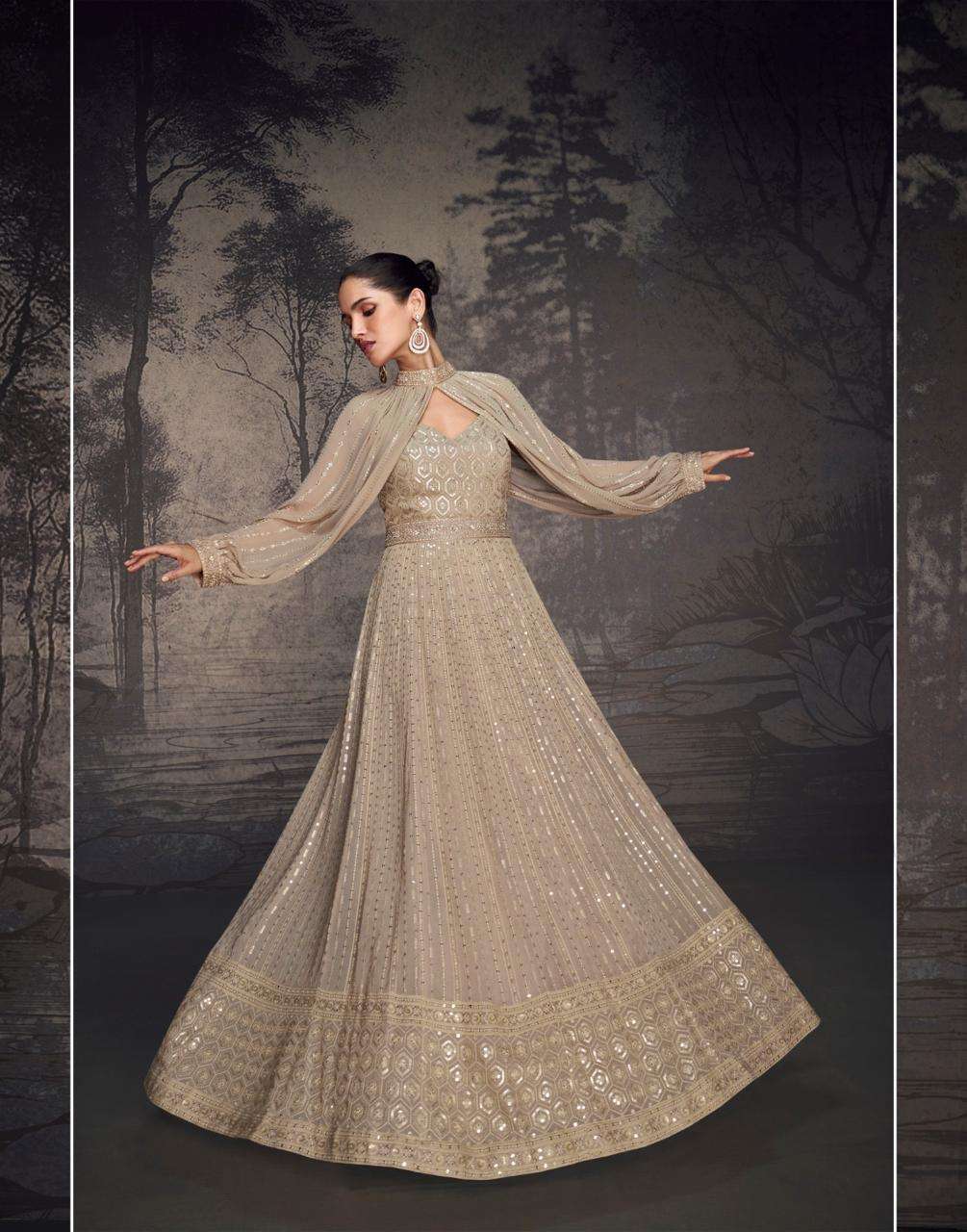 DESIGNER WEDDING PARTY WEAR REAL GEORGETTE CHIKU ANARKALI SALWAR SUIT SY BAHAAR 560