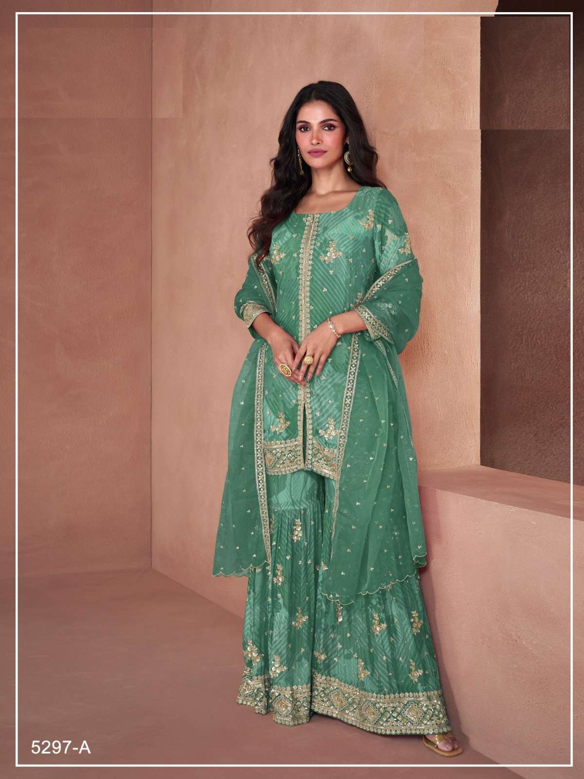 DESIGNER WEDDING PARTY WEAR REAL GEORGETTE FANCY GREEN SALWAR SUIT JG LOTUS 5297 E