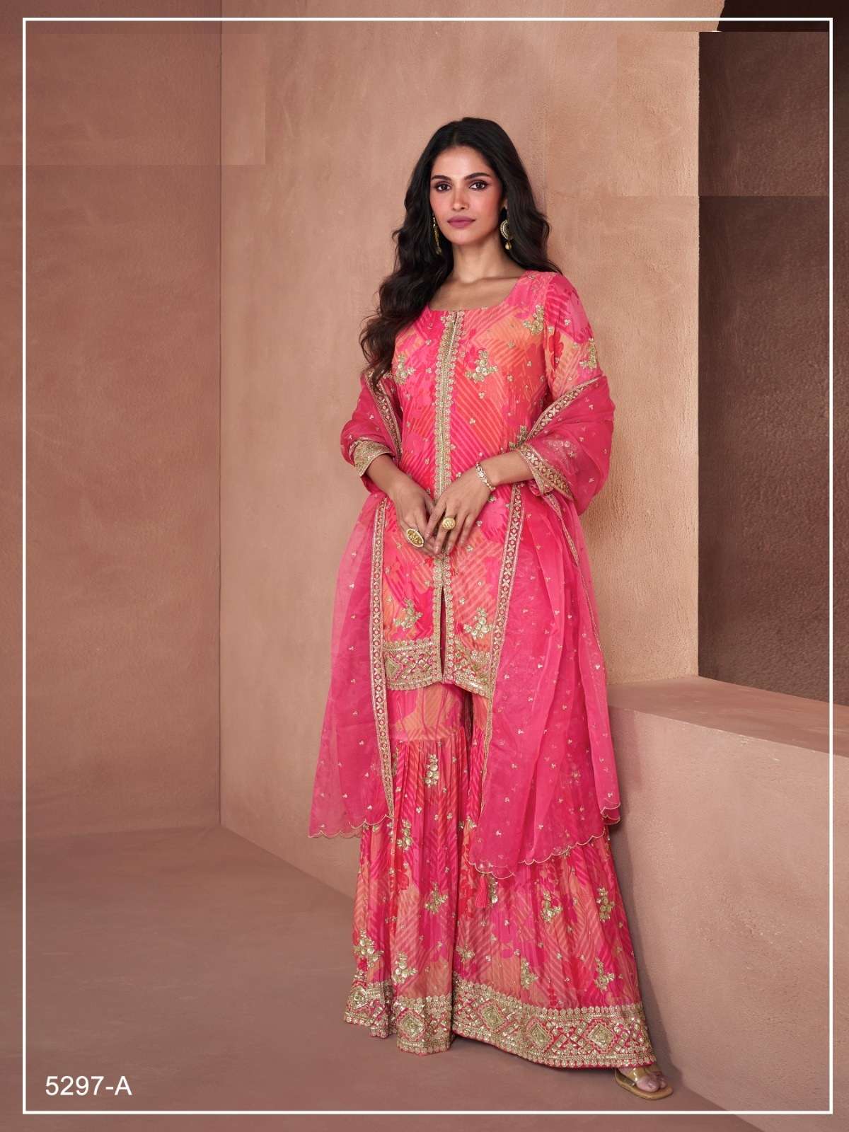 DESIGNER WEDDING PARTY WEAR REAL GEORGETTE FANCY PINK SALWAR SUIT JG LOTUS 5297 F