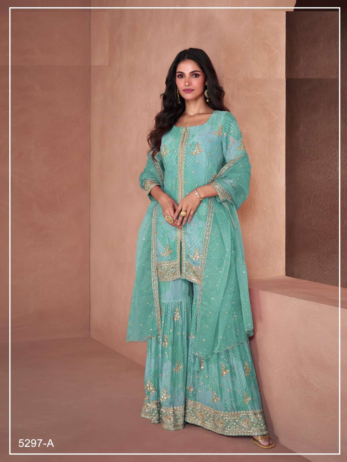 DESIGNER WEDDING PARTY WEAR REAL GEORGETTE FANCY SKY BLUE SALWAR SUIT JG LOTUS 5297 B