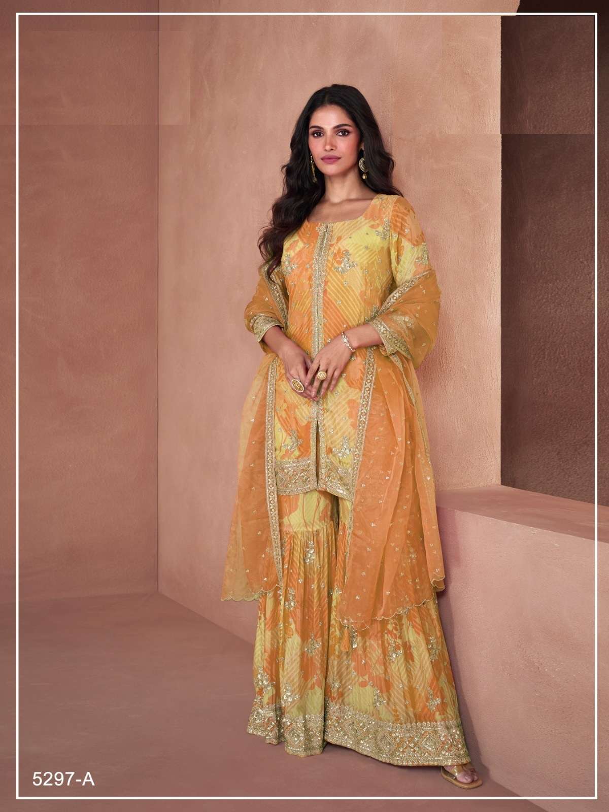 DESIGNER WEDDING PARTY WEAR REAL GEORGETTE FANCY YELLOW SALWAR SUIT JG LOTUS 5297 C