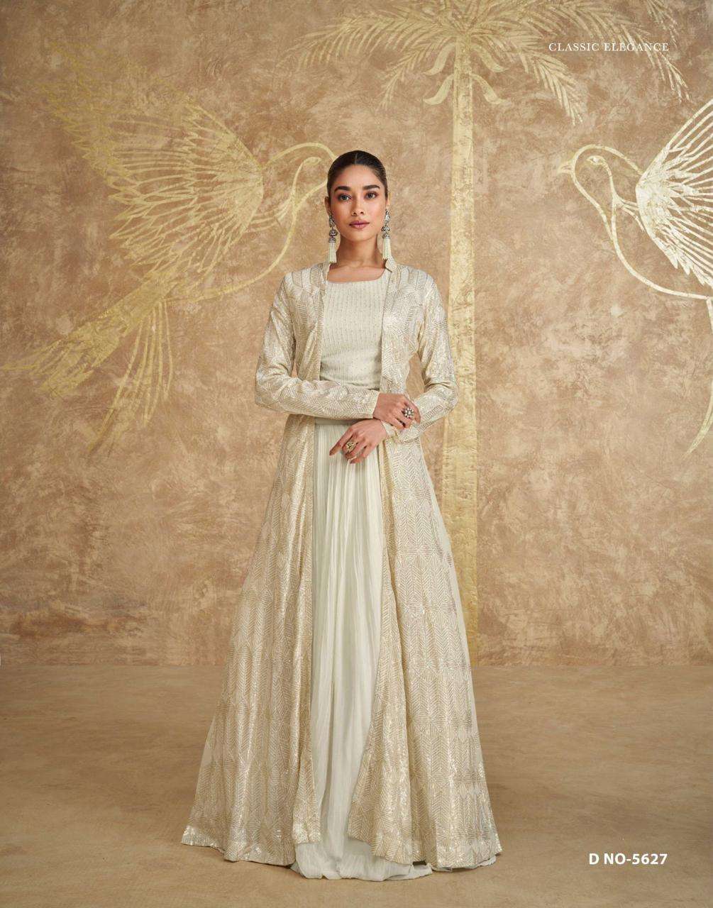 DESIGNER WEDDING PARTY WEAR REAL GEORGETTE OFF WHITE KOTI LEHENGA SKIRT STYLE LEHENGA KOTI SUIT SY ZOYA 5627