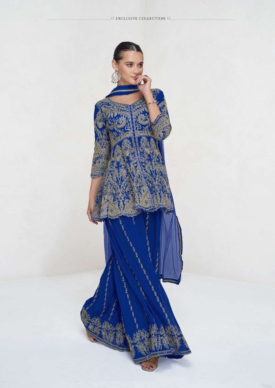 INDIAN DESIGNER FANCY WEDDING PARTY WEAR BLUE GEORGETTE PALLAZO SHARARA SALWAR SUIT AF VARTIKA 10032