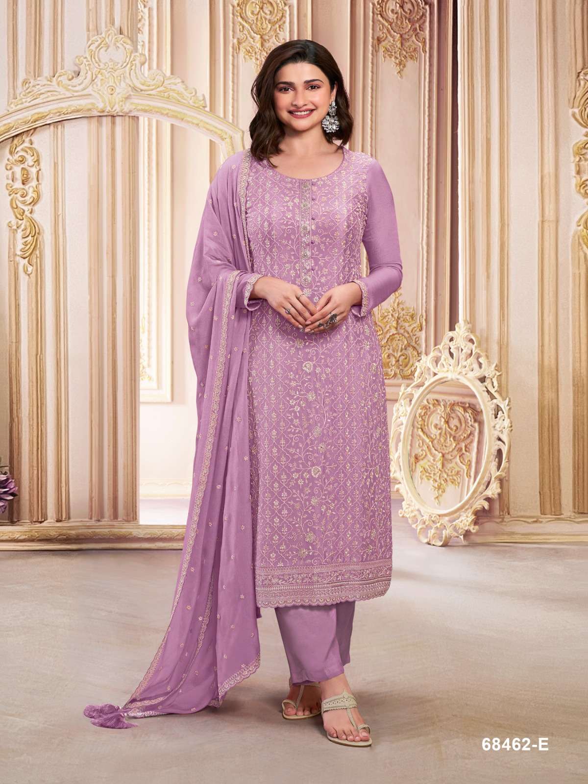 INDIAN DESIGNER FANCY WEDDING PARTY WEAR FAUX GEORGETTE DEEP PINK STRAIGHT SALWAR SUIT SRH 68462 E