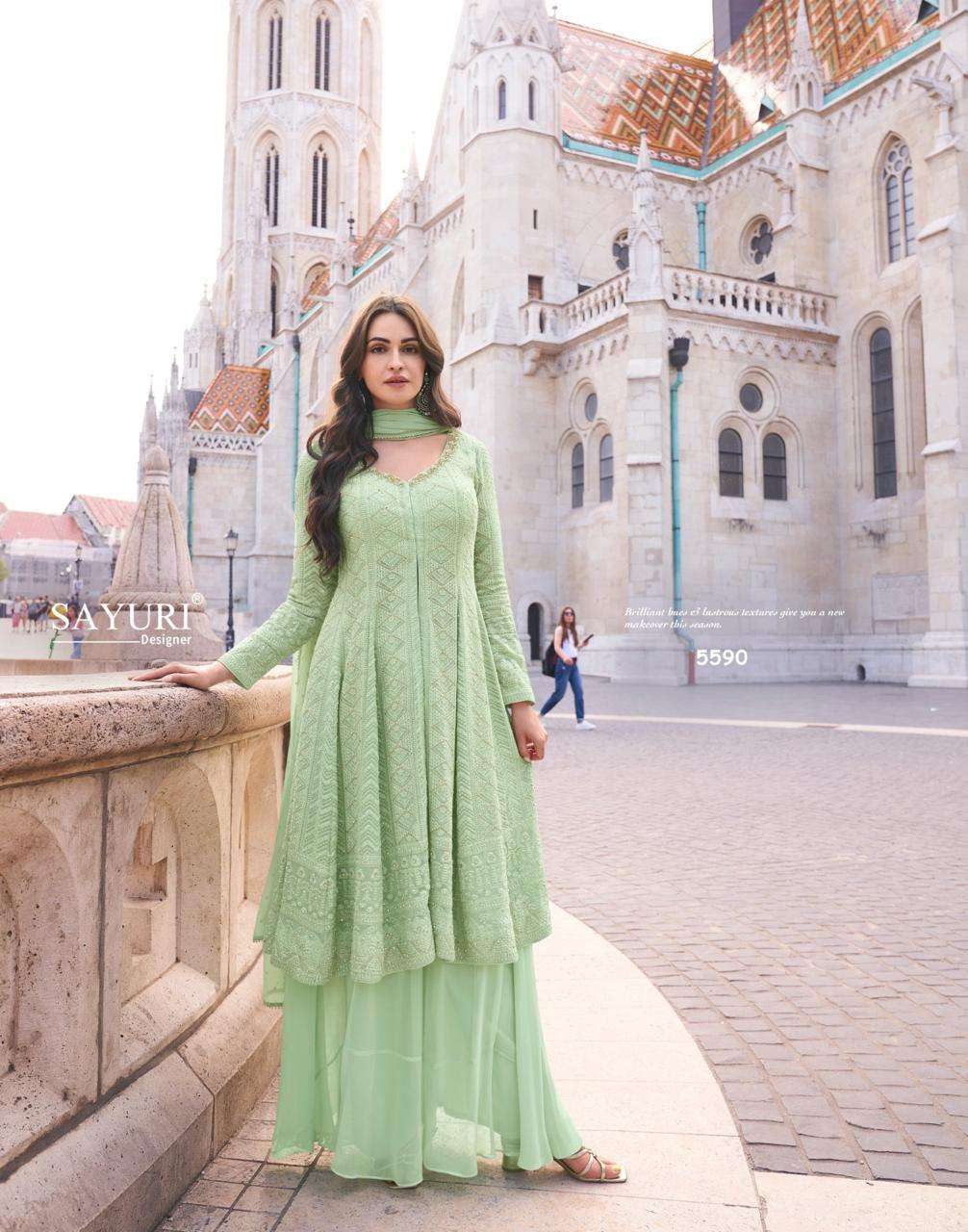 INDIAN DESIGNER FANCY WEDDING PARTY WEAR GEORGETTE GREEN PALLAZO SHARARA SALWAR SUIT SY AFSANAA 5590