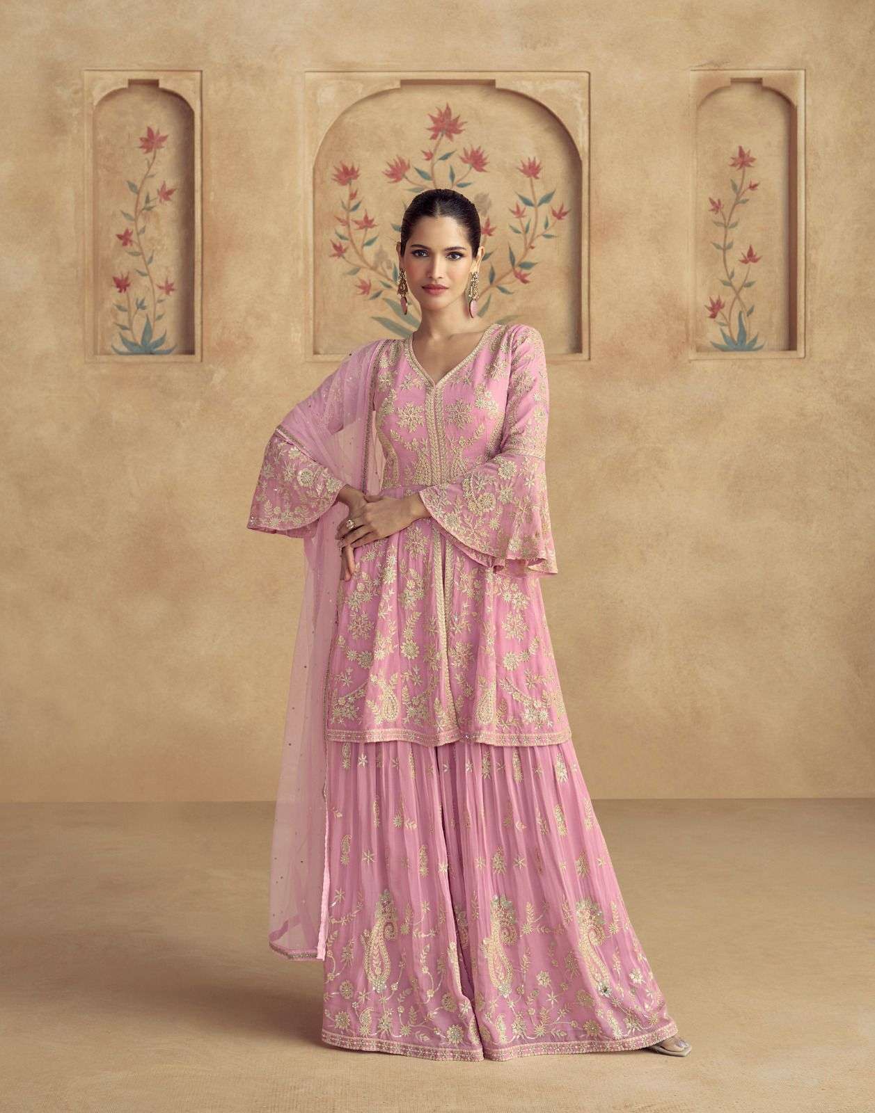 INDIAN DESIGNER FANCY WEDDING PARTY WEAR GEORGETTE PINK PALLAZO SHARARA SALWAR SUIT AF NUSRAT 10064