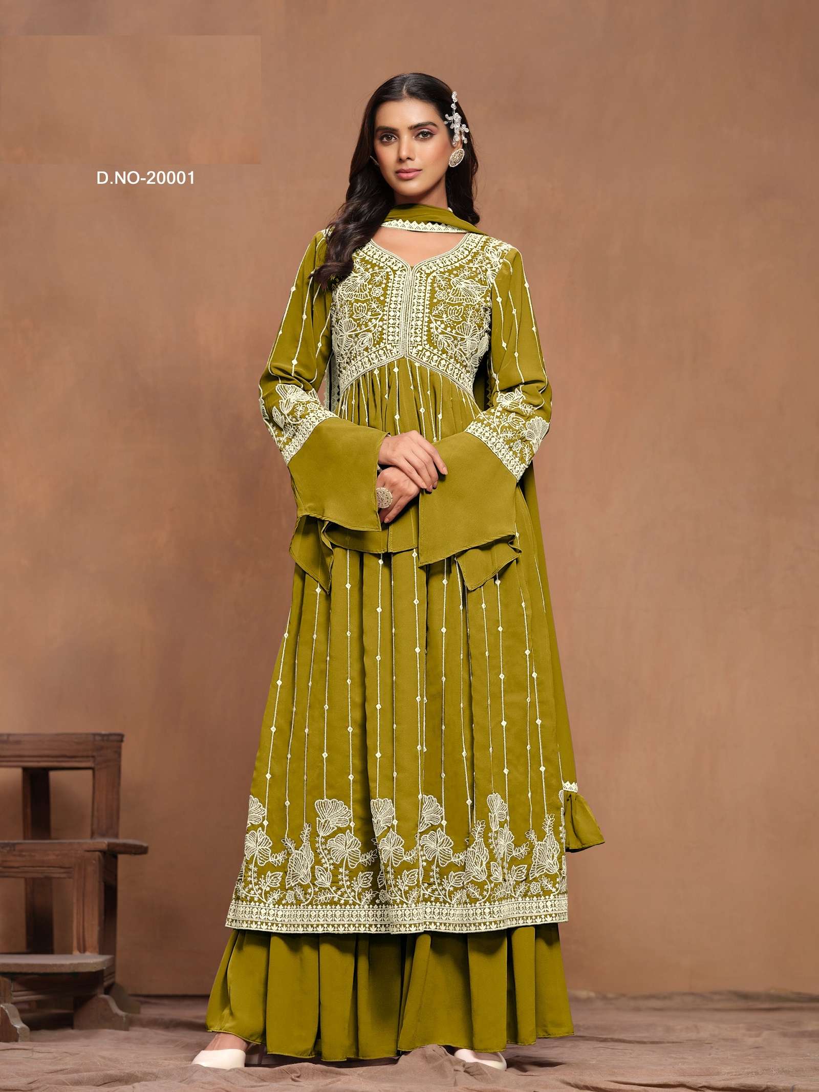 INDIAN DESIGNER FANCY WEDDING PARTY WEAR GREEN GEORGETTE PALLAZO SHARARA SALWAR SUIT ANY 20001