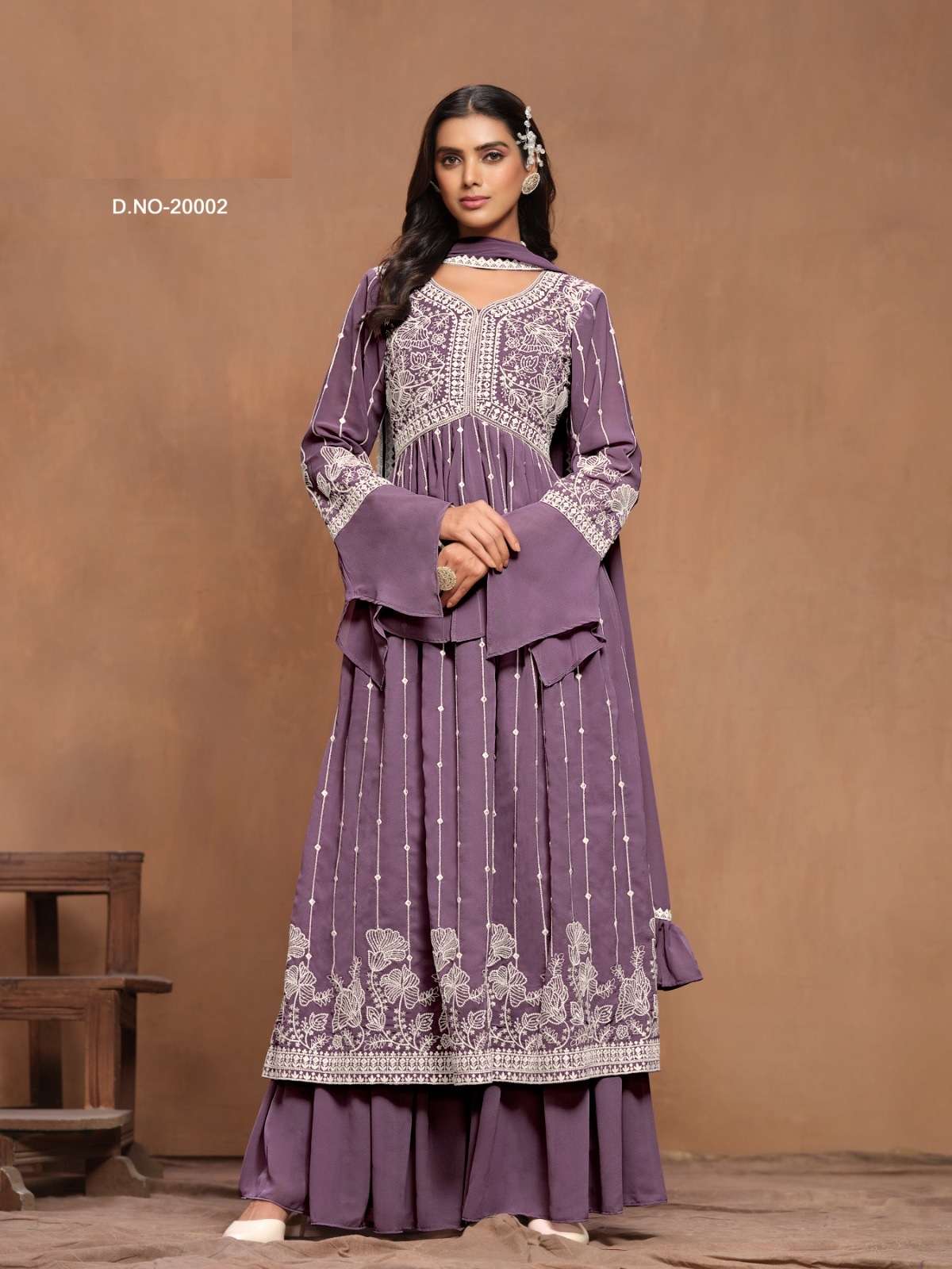 INDIAN DESIGNER FANCY WEDDING PARTY WEAR LAVENDER GEORGETTE PALLAZO SHARARA SALWAR SUIT ANY 20002