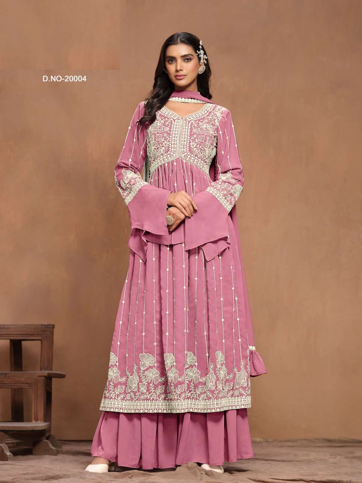 INDIAN DESIGNER FANCY WEDDING PARTY WEAR PINK GEORGETTE PALLAZO SHARARA SALWAR SUIT ANY 20004