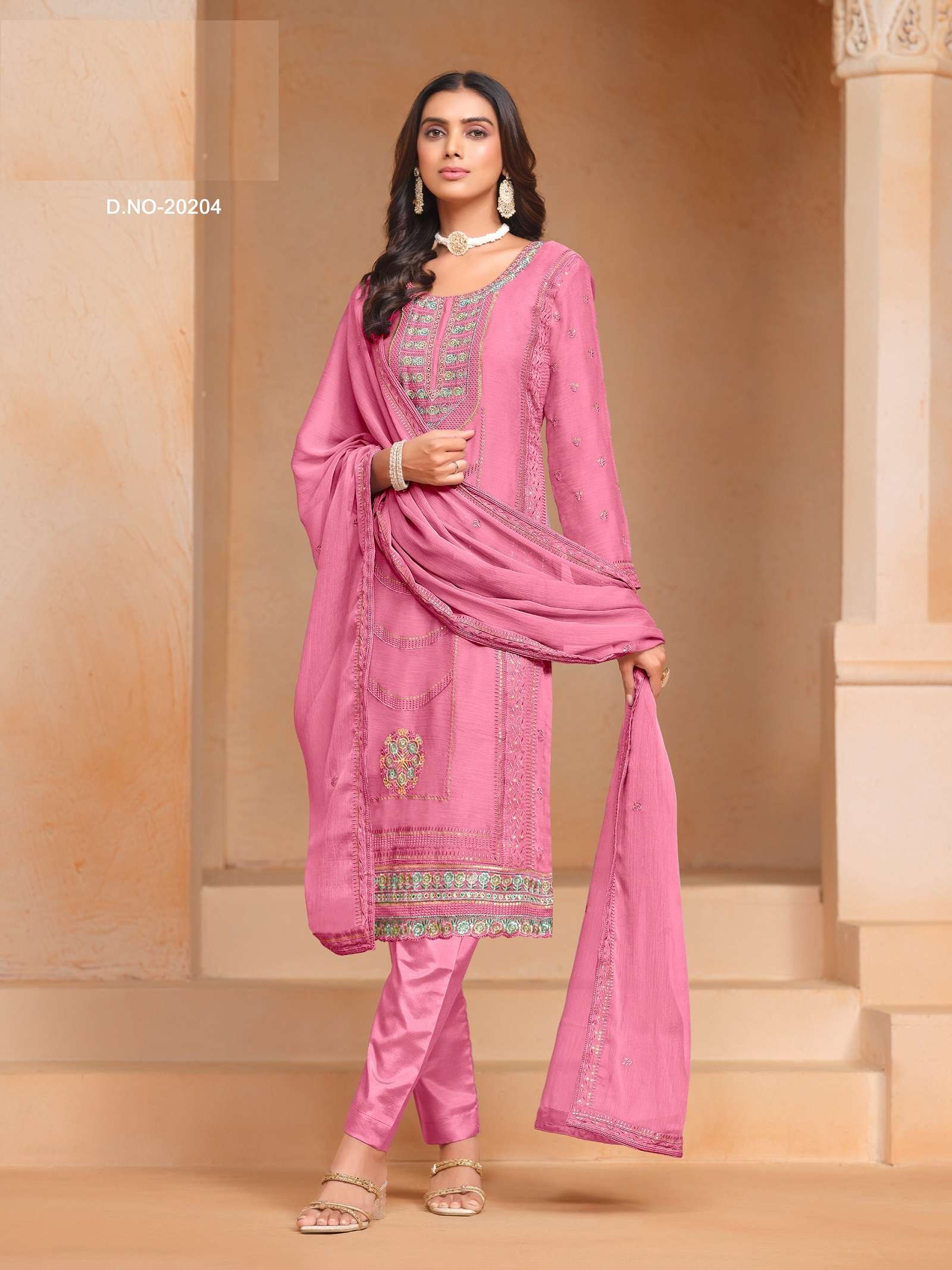 INDIAN DESIGNER FANCY WEDDING PARTY WEAR PINK ORGANZA CHIFFON STRAIGHT SALWAR SUIT ANY 20204