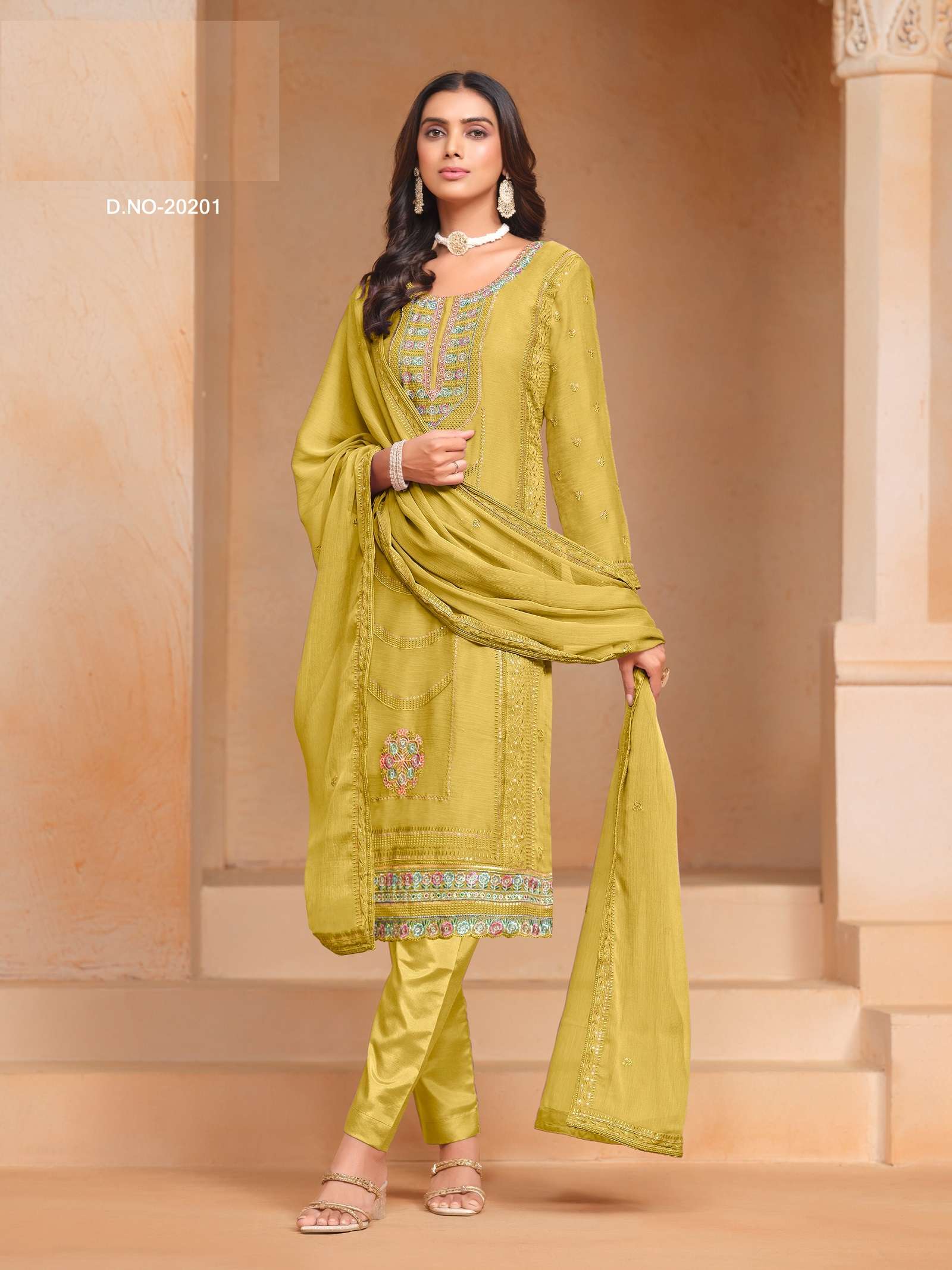 INDIAN DESIGNER FANCY WEDDING PARTY WEAR YELLOW ORGANZA CHIFFON STRAIGHT SALWAR SUIT ANY 20201