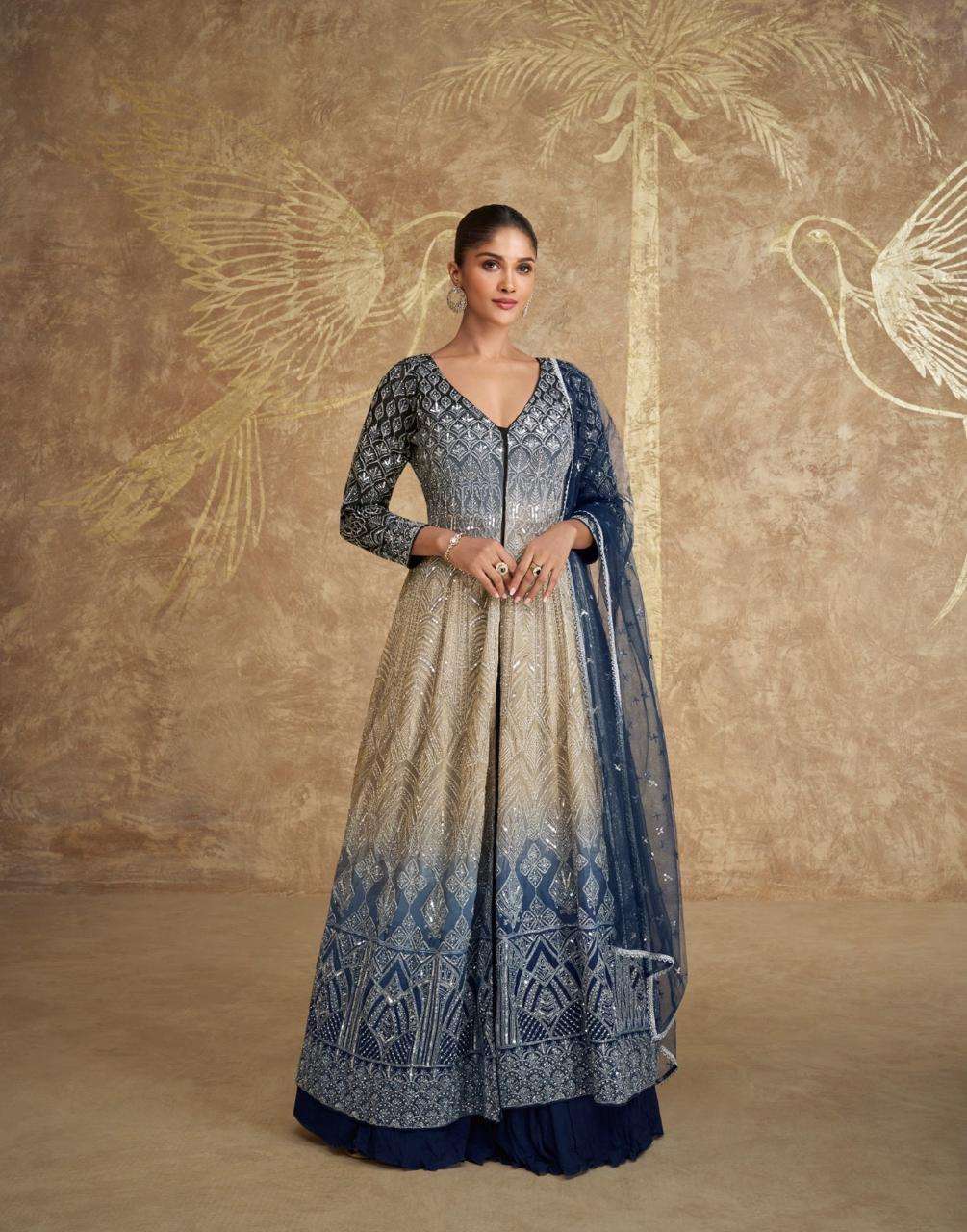 DESIGNER FANCY BLUE LONG ANARKALI SALWAR SUIT GOWN EXCLUSIVE FOR WEDDING PARTY WEAR SY SAWARIA 5609