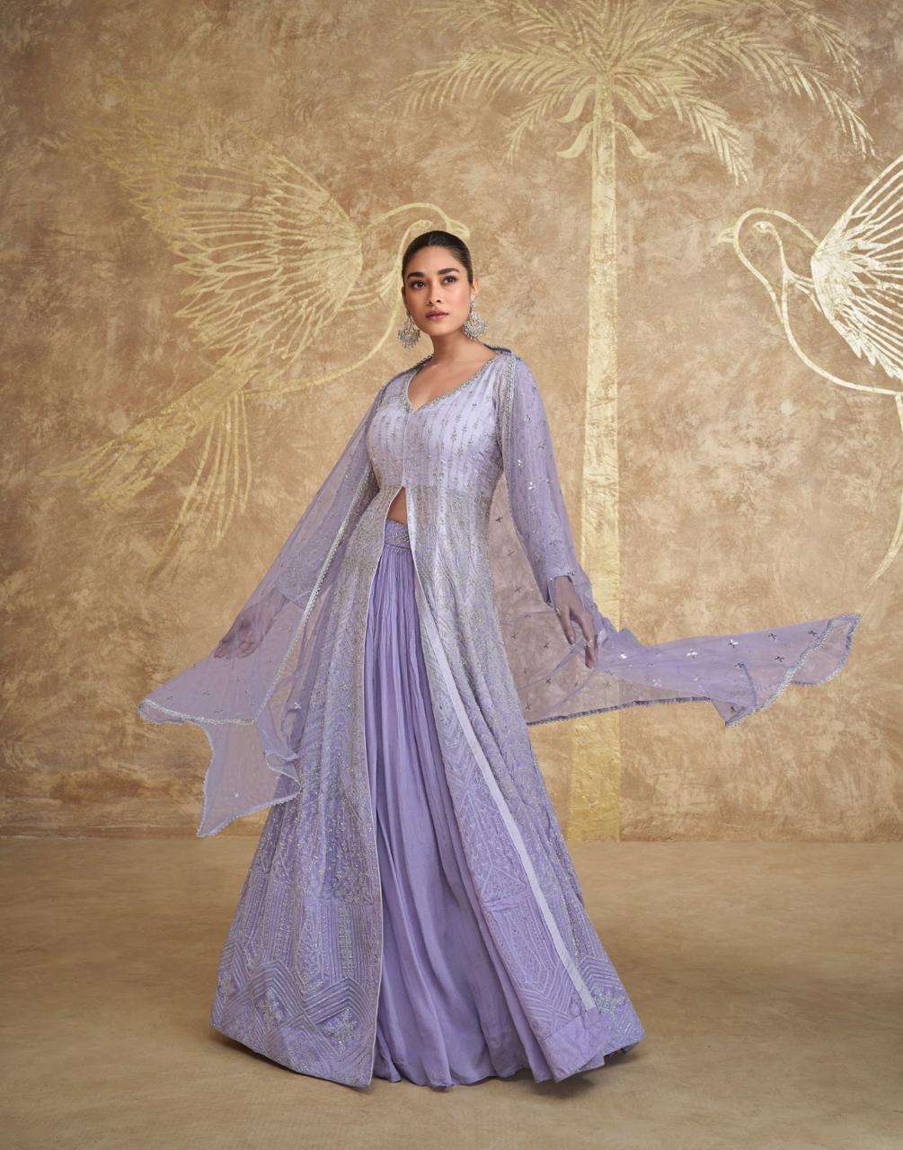 DESIGNER FANCY LAVENDER LONG ANARKALI SALWAR SUIT GOWN EXCLUSIVE FOR WEDDING PARTY WEAR SY SAWARIA 5611