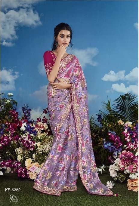 DESIGNER FANCY WEDDING PARTY WEAR INDIAN BRASSO SILK LAVENDER SAREE COLLECTION SM KM BAGHICHA 5282