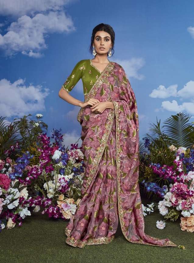 DESIGNER FANCY WEDDING PARTY WEAR INDIAN BRASSO SILK DEEP PINK SAREE COLLECTION SM KM BAGHICHA 5287