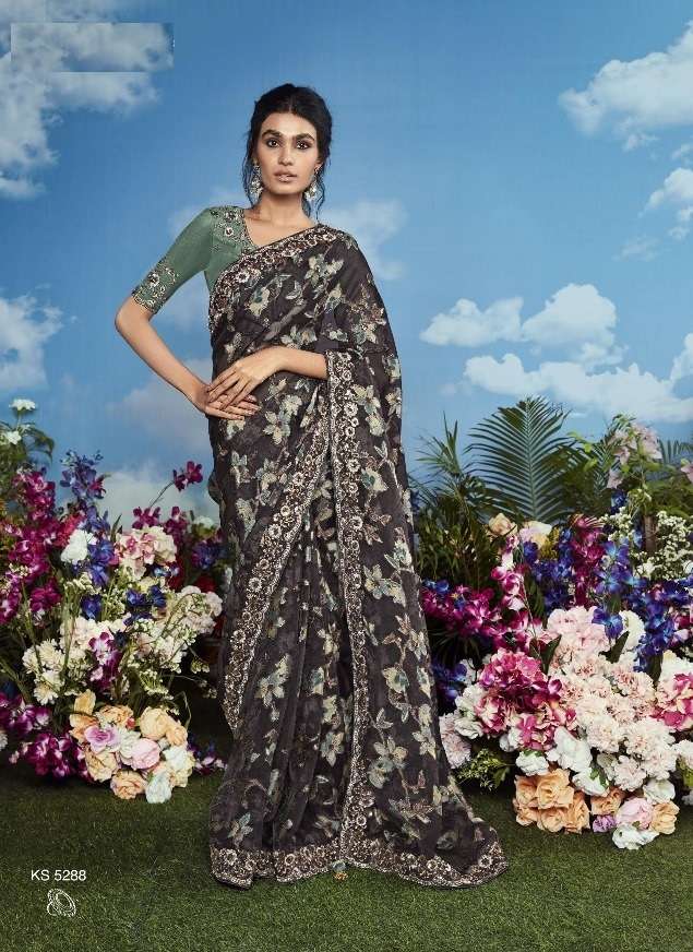 DESIGNER FANCY WEDDING PARTY WEAR INDIAN BRASSO SILK BROWN SAREE COLLECTION SM KM BAGHICHA 5288