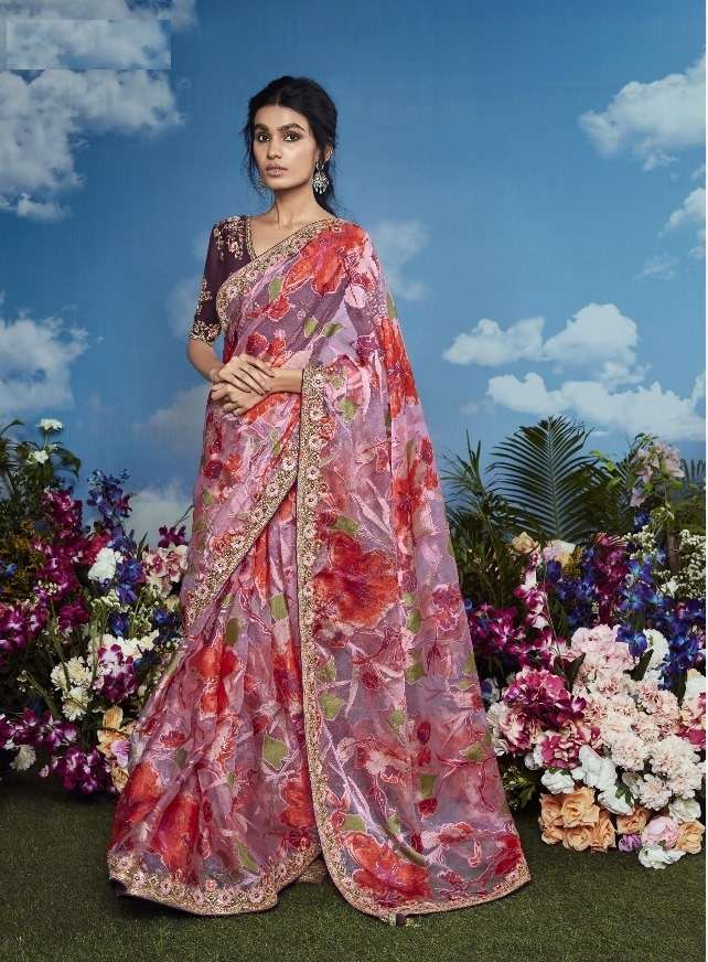 DESIGNER FANCY WEDDING PARTY WEAR INDIAN BRASSO SILK RED SAREE COLLECTION SM KM BAGHICHA 5289