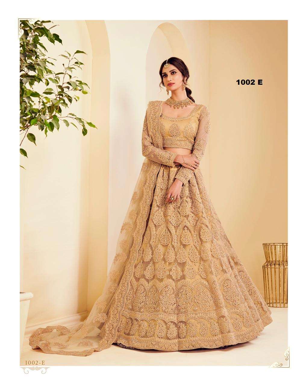 DESIGNER FANCY WEDDING PARTY WEAR INDIAN HEAVY GOLDEN NET LEHENGA CHOLI WITH DUPATTA ALZ 1002EEZ