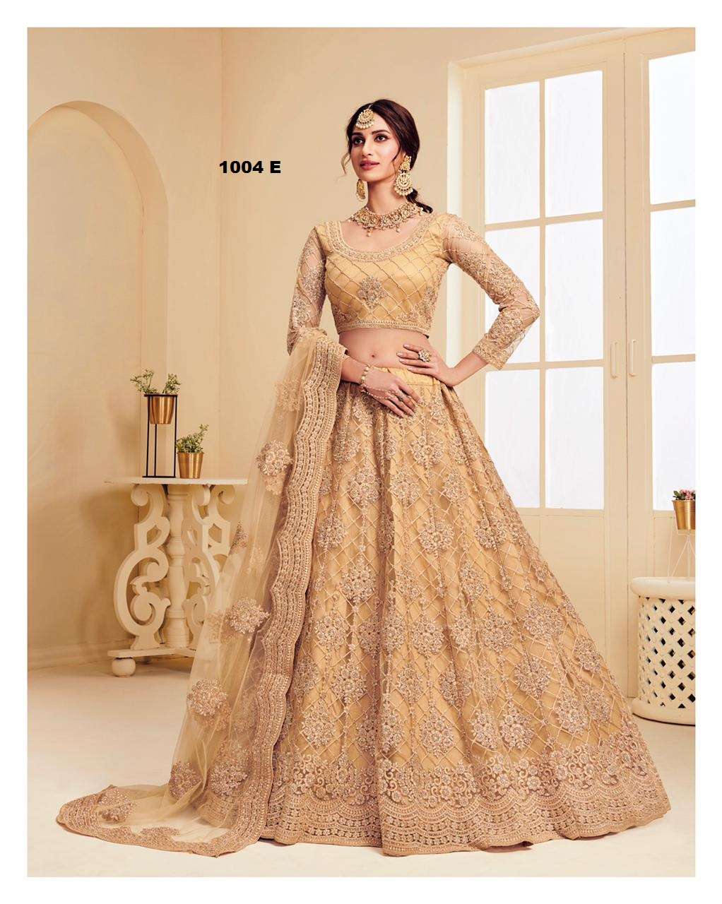 DESIGNER FANCY WEDDING PARTY WEAR INDIAN HEAVY GOLDEN NET LEHENGA CHOLI WITH DUPATTA ALZ 1004EEZ