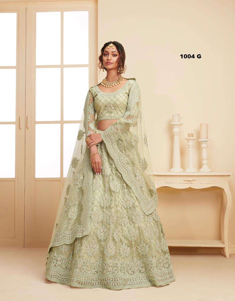 DESIGNER FANCY WEDDING PARTY WEAR INDIAN HEAVY MINT GREEN NET LEHENGA CHOLI WITH DUPATTA ALZ 1004GGZ