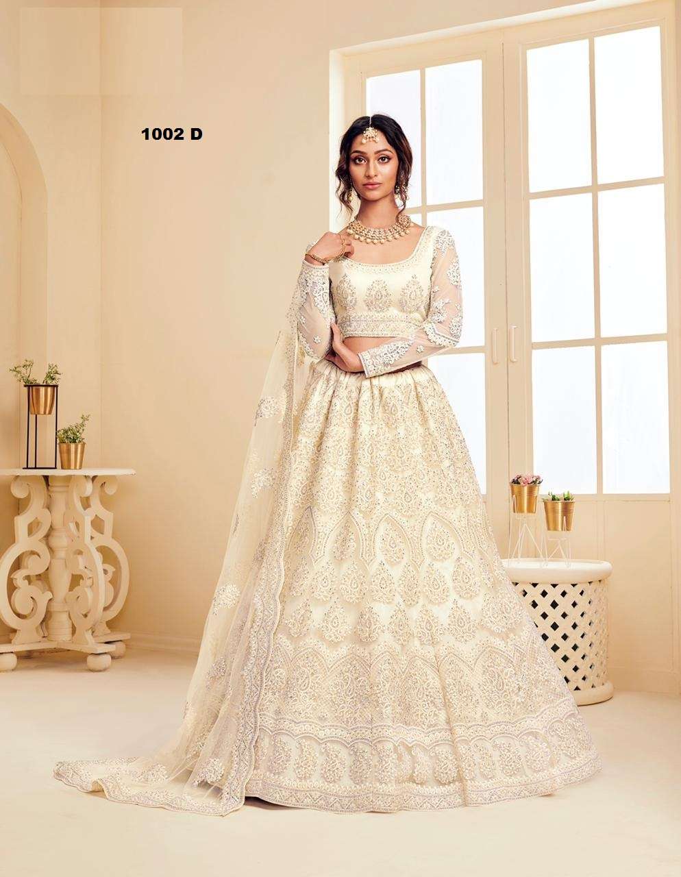 DESIGNER FANCY WEDDING PARTY WEAR INDIAN HEAVY OFF WHITE NET LEHENGA CHOLI WITH DUPATTA ALZ 1002DDZ