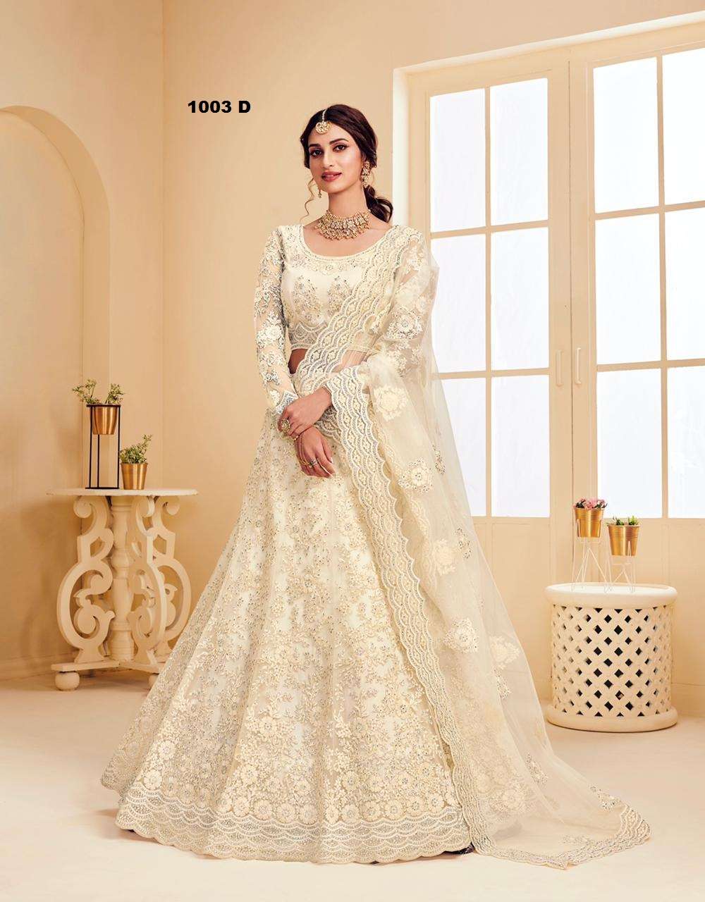 DESIGNER FANCY WEDDING PARTY WEAR INDIAN HEAVY OFF WHITE NET LEHENGA CHOLI WITH DUPATTA ALZ 1003DDZ