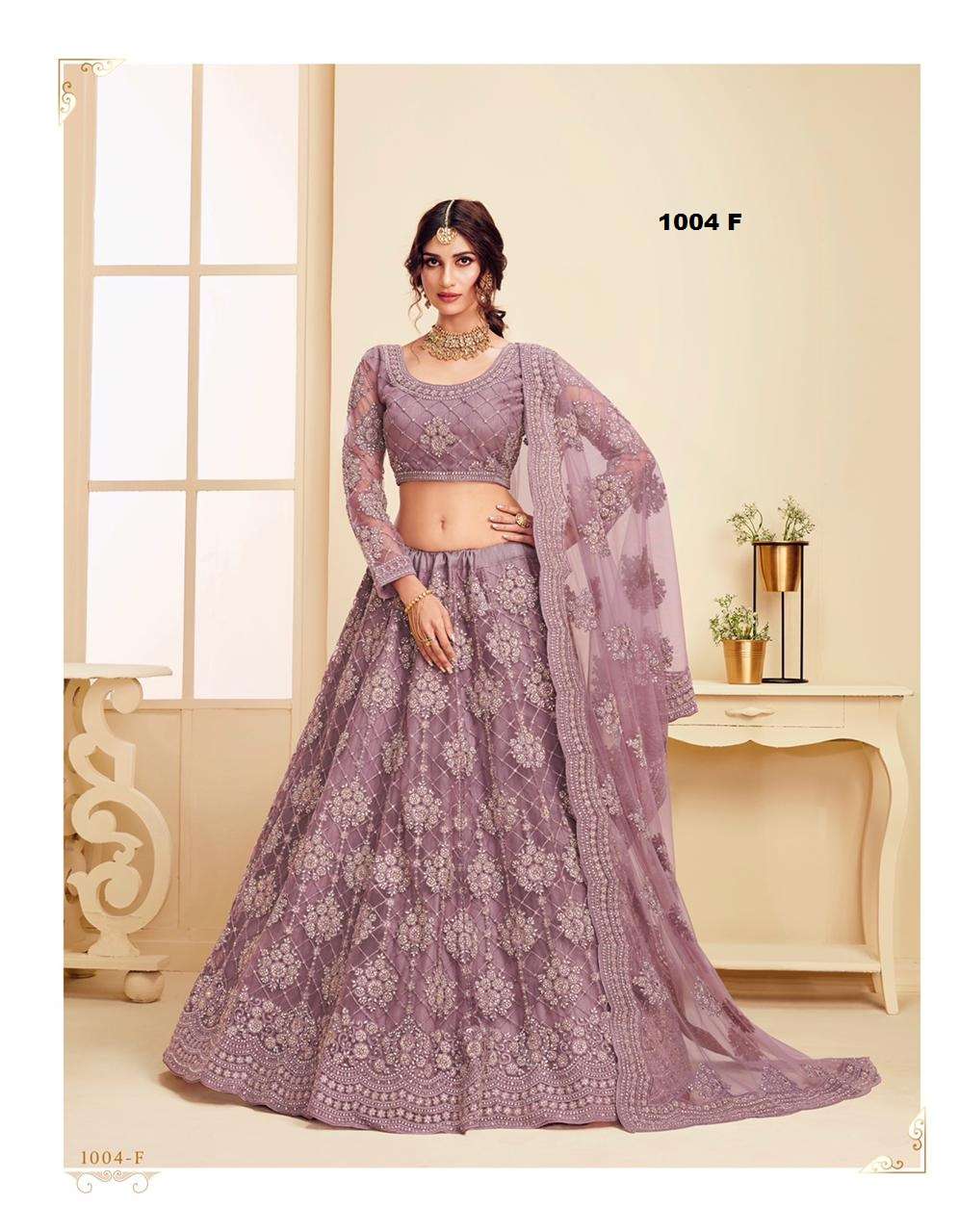 DESIGNER FANCY WEDDING PARTY WEAR INDIAN HEAVY VIOLET NET LEHENGA CHOLI WITH DUPATTA ALZ 1004FFZ